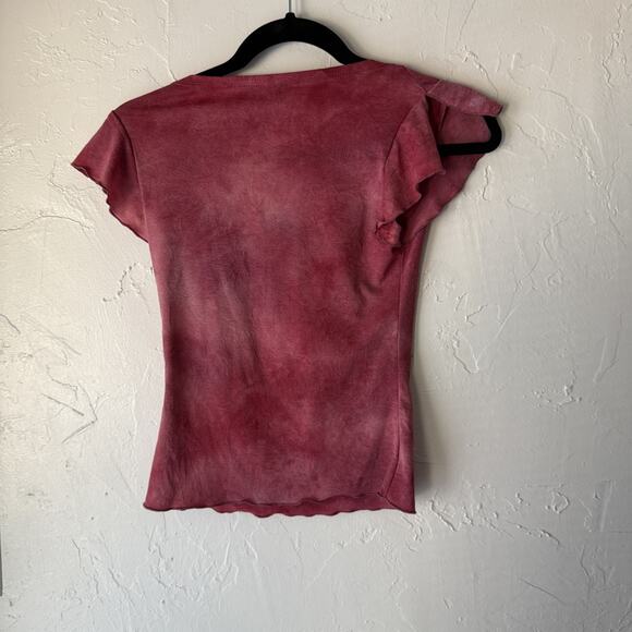 Hot Papaya Y2k Shirt Small Red Sheer Tie Dye Flutter Sleeve Y2K Festival Top - Picture 7 of 7